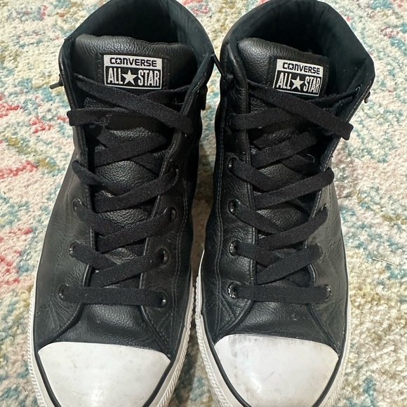 Converse Other - Men’s Converse Black leather High-Top 13 no tie top has a stretch to put on